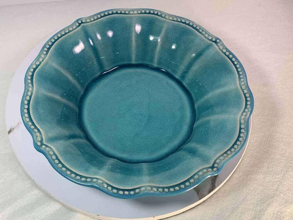 Pioneer Woman Paige Denim Blue 8.5” Soup Cereal Bowl Scallop Beaded Edge